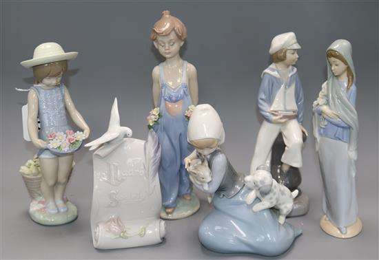 Four Lladro figures and two Lladro groups tallest 25cm